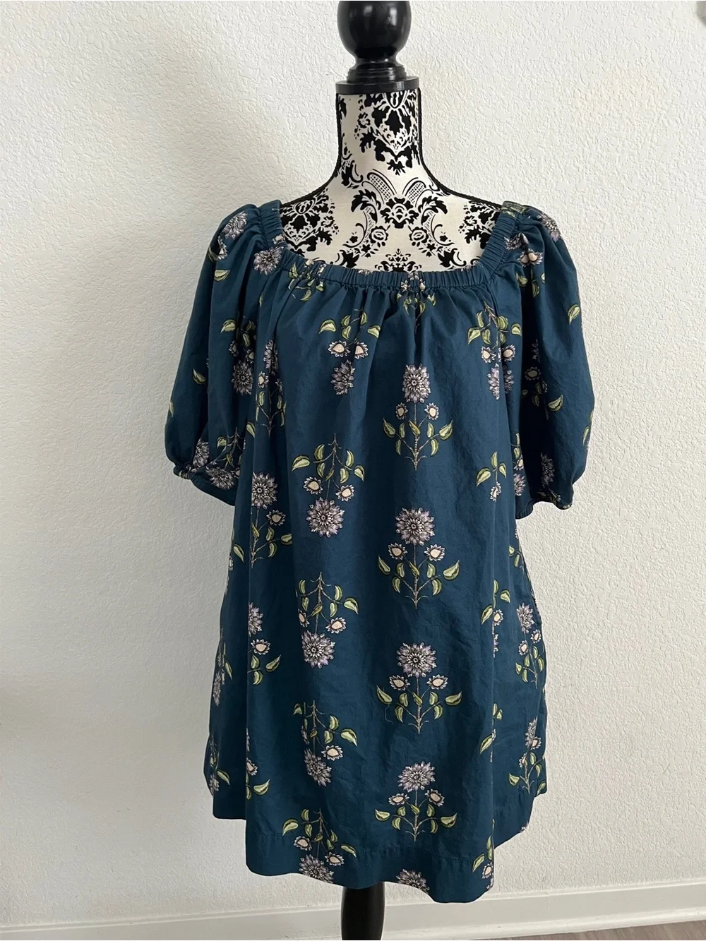 Old Navy Floral Mini Swing Dress Women’s Medium Teal Off Shoulder Peasant Boho